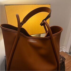 Charles & Keith Brown Lyla tubular tote bag